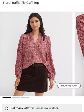 LOFT Dusty Rose Floral V-Neck Ruffle Blouse